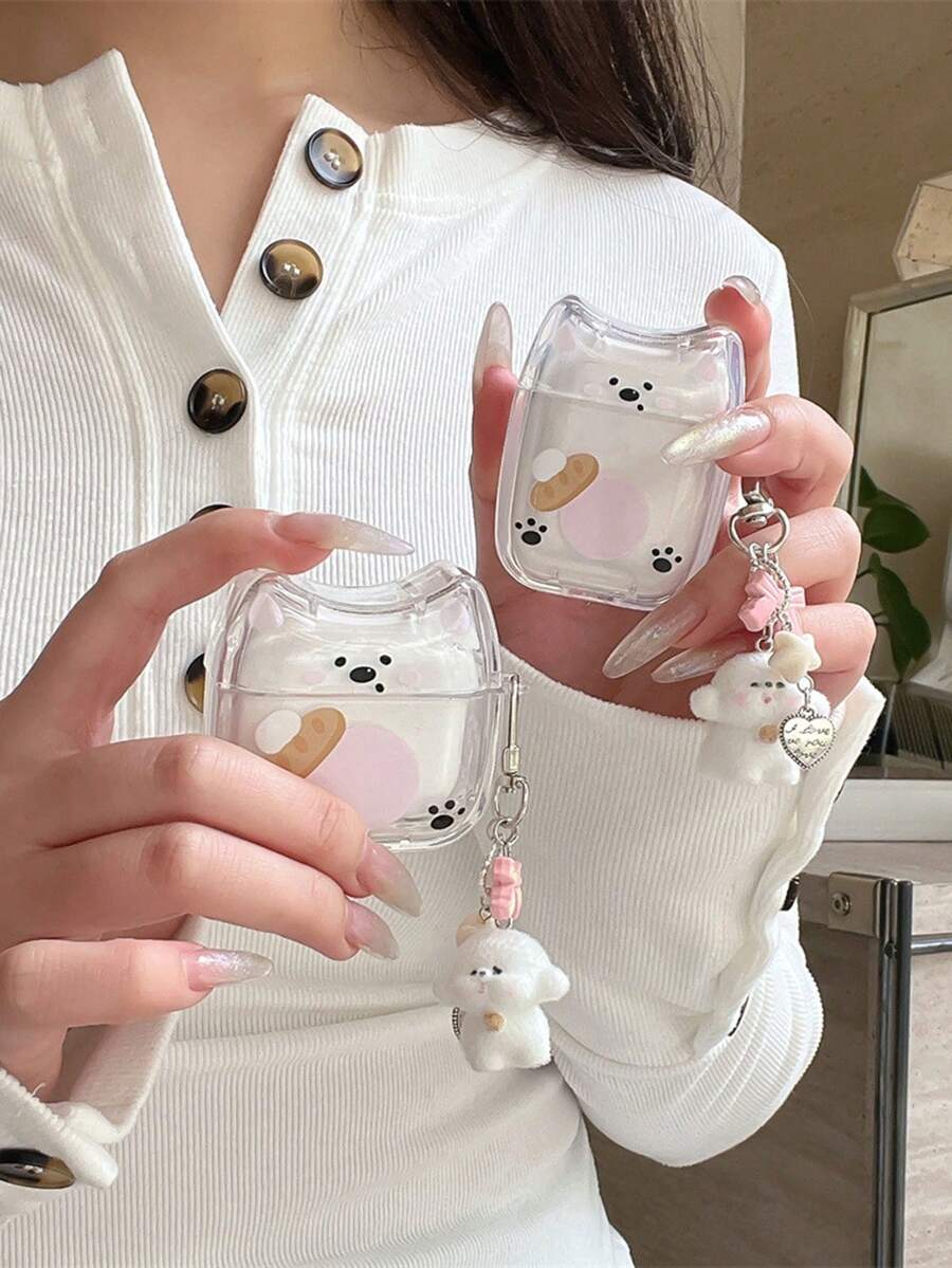 1pc 3D Cat Ear Bluetooth Earphone Case, Cute Paw Print Puppy, Compatible With Airpods 4/Pro 3, Full Protection, Girly Accessory - Multicolor - View 1