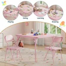 Set plegable para niños, Mesa y sillas tapizadas en PU suave, Estructura metálica resistente, Portátil y multifuncional para guarderías, aulas, comedor y manualidades. - 1+2 - Ver 7