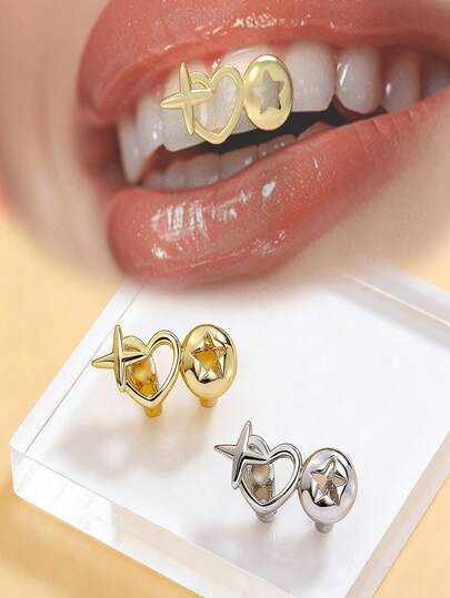 Bộ răng giả hình ngôi sao năm cánh rỗng HIPHOP, trang sức cá nhân hóa kiểu Mỹ (Dựa trên sản phẩm thực tế)