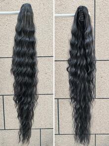 40吋黑色波浪耐熱合成纖維馬尾接髮，抓夾設計，適合女性日常使用 - 彩色 - 查看 5