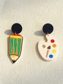 1对女士返校季铅笔调色板印花亚克力可爱优雅耳环 - 彩色 - 查看 5