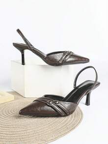 Bombas de tacón alto con punta puntiaguda y hebilla, de moda versátil para mujeres - Burdeos - Ver 5