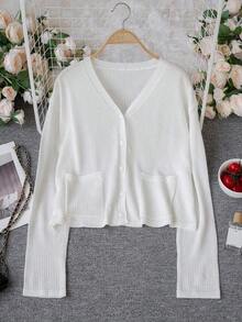 Women's Loose Cropped Cover Up, Long Sleeve Open Front Knit Sweater, Lightweight Spring/Summer Outerwear White - 白色 - 查看 7