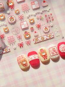 Adesivos de Unhas Embossed 5D Morango Fofo, Urso, Borboleta Decorativos, Adesivos de Unhas 3D Sexy Autoadesivos, Decalques de Arte de Unhas DIY - Multicolorido - Visão 1