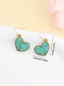 1 Pair Retro Western Style Turquoise Heart Dangle Earrings, Suitable For Summer Daily Wear - Love Heart - View 5
