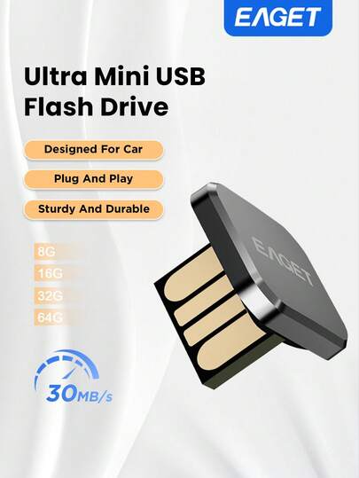 EAGET Ultra Mini USB Flash Drive Designed For Car – Plug And Play USB 2.0, Sturdy And Durable, Widely Compatible With 99% Of Vehicle Models (Car/SUV/Sports Car/Truck) For Music And Data Storage