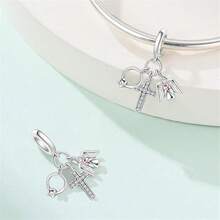 Mặt dây chuyền hình thánh giá, cánh thiên thần và trái tim bằng bạc Sterling 925, trang sức Cơ đốc giáo khắc chữ truyền cảm hứng, phù hợp với vòng tay kiểu Châu Âu tự làm cho phụ nữ. - Nhiều màu - Xem 7