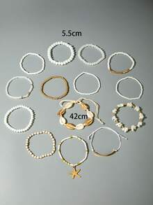 Set de 7 piezas/14 piezas de pulseras trenzadas con estrellas de mar de vidrio estilo bohemio, un regalo precioso para mujeres en vacaciones de playa - Multicolor - Ver 11