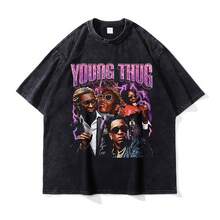 Nueva y moderna camiseta popular de MADARTIST, el rapero Young , con efecto desgastado, estilo retro americano de hip-hop, de manga corta. - 1 - Ver 4