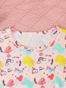 2件套女童休闲可爱卡通印花圆领长袖卫衣和裤子睡衣套装，阻燃，四季皆宜 - 彩色 - 查看 4