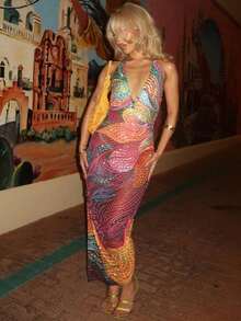 Women's Sequin Halter Dress, Fashion Party Wear Harlem Nights Women Dress Sequin Women Colorful Dresses Sequence Dress Gowns Glamorous Dress Women's Nightclub Party Christmas Ball Gown Wedding Guest Clothing Under Graduation Gown Outfit Floral Print Maxi Dress - 彩色 - 查看 7