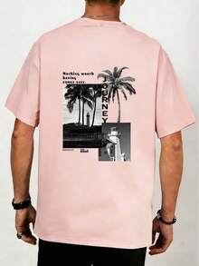 Men's Loose Casual T-Shirt - Hawaii Beach Fashion Short Sleeve Top - Pink - View 2