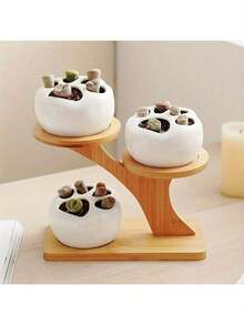 1pc Bamboo Planter Tray, Suitable For Succulent Plant Decor - Apricot - View 3