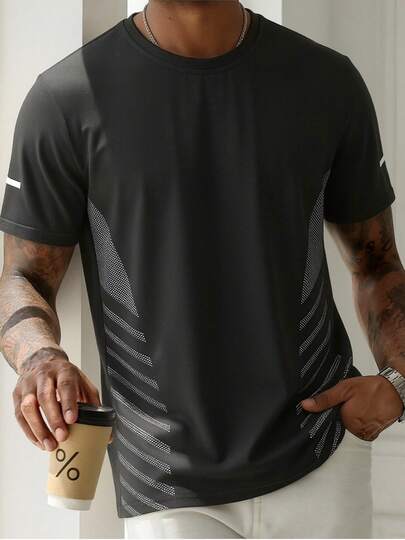 Camiseta negra de manga corta para hombre, para verano, para correr, hacer ejercicio y deportes al aire libre