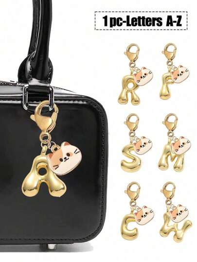 Cute Bubble Cat Bag Charm Keychain With Shiny A-Z Letter Pendant, Alloy Backpack Charm Headphone Pendant Car Hanging Ornament, Lightweight Fashion Key Ring Accessory For Handbag, Wallet, Backpack & Car Mirror Decoration, Cute Animal Pendant For Daily Use, School, Travel & Party Styling, Ideal Gift For Women, Girls, Cat Lovers & Friends, Perfect Birthday Gift, Valentine's Day Gift, Mother's Day Gift, Holiday Gift