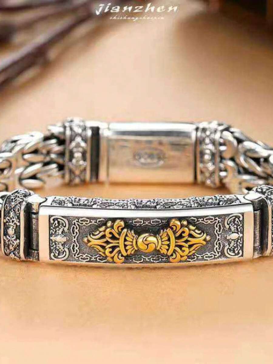 1pc Men's Vajra Bracelet, Hip Hop Style - Silver - View 1
