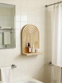 1pc Boho Wave Pattern Wooden Wall Frame, Rainbow Arch Wooden Hanging Storage Rack, Farmhouse Style Hanging Plant Shelf, Multi-Functional Wall Mounted Bookshelf And Display Rack, Easy To Install, Versatile Home Decor For All Seasons, Perfect Gift For Back-To-School Rainbow Decor - Can Be Used To Display Candles, Decorations, Books, Suitable For Bedroom, Living Room, Entryway (Color And Style Random) - Apricot - View 14