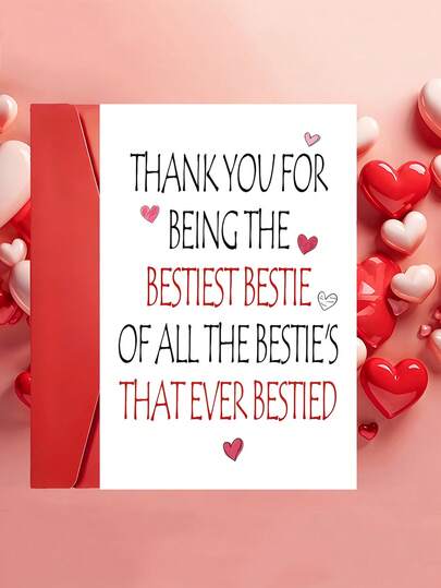 1pc "Bestiest Bestie" Best Friends Greeting Card With Envelope - Sweet Thank You & Birthday Card For BFF, Stylish Friendship Gift, Blank Inner Page