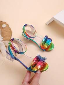 Giày sandal cao gót thời trang mùa hè 2026 thoải mái, bóng bẩy, họa tiết lá cầu vồng mới. - Nhiều màu - Xem 8