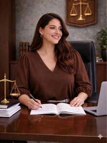 Women's Blouse With 3/4 Sleeves, Crepe Fabric, Duna Style, Elegant, Workwear, Plus Size (GG, G1, G2, G3), Evangelical Fashion - Brown - 鏽棕色 - 查看 7