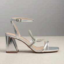 Women's Sandal With 7.5 Cm Block Heel And Rhinestones – Elegant Party/Wedding Sandal | Nude, Black, Silver, Light Gold Ella's Shoes - 銀色 - 查看 5