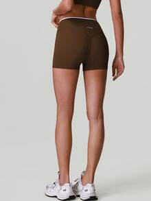 Shorts de Ioga de Cintura Alta com Blocos de Cor e Elevação Glútea para Mulheres, Shorts de Ciclista para Fitness, Corrida e Treino Esportivo Ativo - Café - Visão 10