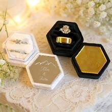 Personalized Laser Engraved Double Slot Acrylic Top Ring Box, Velvet Ring Box, Custom Hexagonal Ring Box, Luxury Ring Box, Engagement Ring Box, Antique Ring Box, Proposal Ring Box - Multicolor - View 10