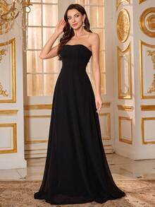 SUPGIR Women's V-Neck Batwing Sleeve Luxury Bead Sequin Stitching Two Pieces Maxi Chiffon Formal Evening Dress - Black - View 2