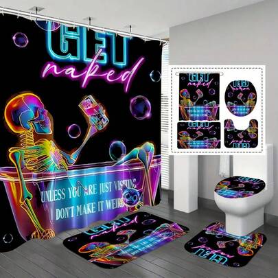 Bộ rèm tắm họa tiết hiện đại 1/3/4 món, bao gồm 12 móc treo, thảm tắm chống thấm nước và thảm tắm hình chữ U mềm mại, tấm phủ bồn cầu thấm hút, cung cấp giải pháp trang trí phòng tắm hoàn chỉnh.