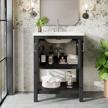 24" Bathroom Vanity With Ceramic Sink, Freestanding Solid Wooden Frame Vanity With Porcelain Basin, Industrial,2-Door Storage Cabinet & Open Shelf For Small Place Bathroom Accessories,Black - 黑色的 - 查看 8