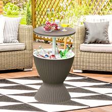 COSTWAY Outdoor Ice Cooler, 8 Gallon Cool Bar Table, Weather Resistant Ice Bucket W/Height Adjustable Tabletop, Imitated Rattan Style, 3-In-1 Cocktail Table For Party, Barbecue, Picnic, Brown - Brown - View 2
