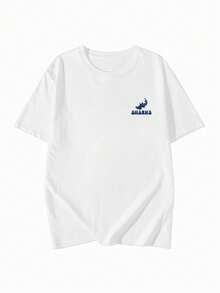 Kaos Wanita Kasual Leher Bulat Lengan Pendek Motif Huruf & Kelautan, Serbaguna untuk Musim Semi/Panas, Warna Putih - Putih - View 6