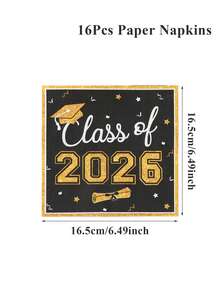 16pcs 2026 Graduation One-Time Paper Napkins, Black & Gold Disposable Napkins With Graduation Cap And Diploma Pattern, Graduation Party Tableware Napkins, Graduation Party Supplies, Congratulations Graduation Party Decorations, Graduation Celebration, Home Decor, Kitchen Decor, Tabletop Decor, Graduation Decorations - Black Gold - View 5