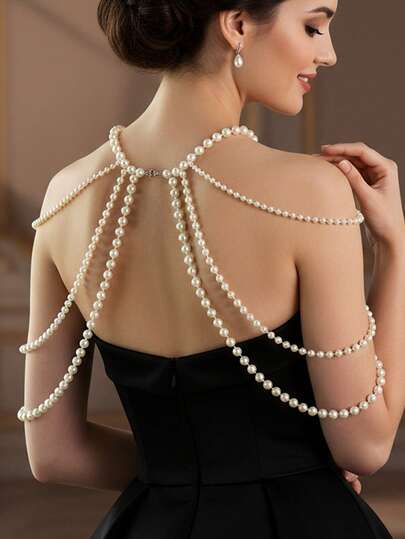 1 pieza Cadena de hombro y Body con cuentas de perlas hecha a mano, elegante estilo francés adecuado para atuendos de mujer, apropiado para asistir a galas, bailes y fiestas de cumpleaños