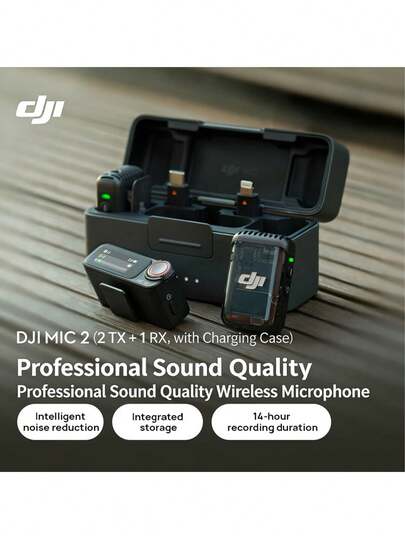dji Mic 2 Wireless Microphone, Professional Sound Quality, Noise-Canceling Microphone For Vlog Live Streaming, Intelligent Noise Reduction, Ultra-Long Battery Life, One-Piece Storage, Ready To Use (One-To-Two, Includes Charging Case).