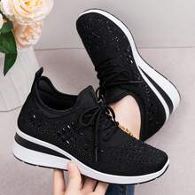 Nuevos zapatos casuales transpirables, parte superior de malla con lentejuelas, cómodas zapatillas con plataforma para mamás - Negro - Ver 2