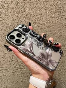 字母花卉蕾丝图案手机壳，兼容 13、14 Pro Max、17、17 Pro Max、13 Pro Max、12、11 - 黑色 - 查看 4