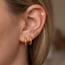 10对装低过敏性平底耳环，镀金镀银医用钢材质，小巧耳钉/耳环，蝴蝶结/花朵/爱心/蝴蝶结/粉色锆石叠戴耳骨耳环套装，20G，10毫米 - 金色 - 查看 3