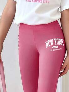 Tween Girls Letter Graphic Print Short Sleeve T-Shirt And Skinny Flare Pants Set - White - View 4