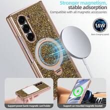 VIETAO Sequins,Diamond Fashion High Quality Blingbling Sparkling Electroplated Hidden Circular Bracket Mobile Phone Case Compatible With Samsung Galaxy Z Fold 7 6 Hinged Full-Cover Protection Phone Cover With Tempered Glass Screen Protector - Gold - View 4