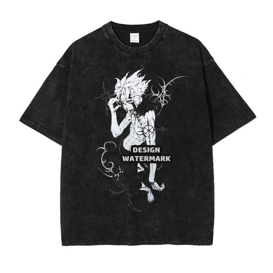 Nuevas camisetas populares, DANDADAN estilo retro americano estampado y desgastado, DANDADAN ropa de hombre ultra-cool de manga corta y corte holgado.