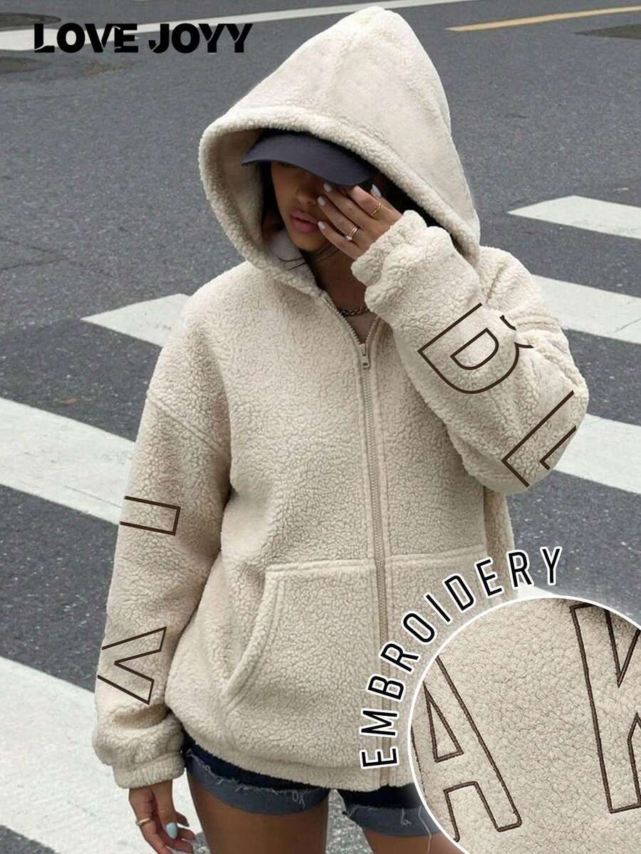 sweat-shirt à capuche en polaire LOVE JOYY pour femmes, sweat-shirt ample à zip, convient pour l'automne/l'hiver, décontracté et polyvalent, , un choix idéal pour la rentrée scolaire