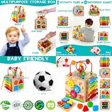 CdbdfsWooden Activity Cube 8-In-1 Montessori Baby Toys For 1+ Year Old Boys Girls Educational Learning Toys For Toddlers Age 1-2 1st Birthday Gift Bonus Sorting Stacking Boardfhrsdf - Blue - View 1