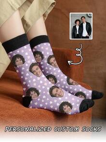 1 par de calcetines personalizados hasta el tobillo con texto y foto impresos, calcetines personalizados con texto "Mejor padre de todos" y foto de un hombre apuesto, calcetines personalizados con imagen de pareja interesante, adecuados para el Día del Padre, regalos de cumpleaños y otras ocasiones - Multicolor - Ver 5