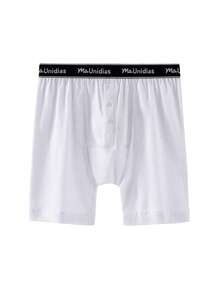 1pc Plus Size 1XL-6XL Men's Boxer Briefs With Front Opening, Letter Waistband Design, Mid-Length Men's Underwear Shorts - White - View 3