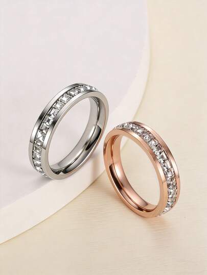 1 pieza Anillo de acero inoxidable de una sola hilera con circonitas cúbicas y diseño de cielo estrellado, ideal para regalo y uso diario.