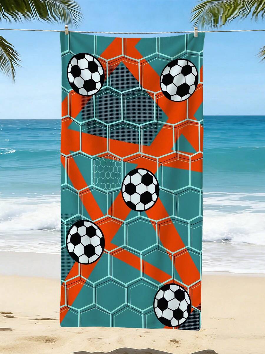 1pc Soccer Door Pattern Beach Towel, Ultra-Fine Fiber Beach Towel, Anti Sand, Absorbent, Quick Drying, Oversized Beach Towel, Suitable For Swimming, Yoga, Gym, Vacation, Beach And Other Occasions, - Type C - View 1