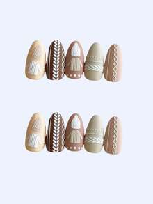 1 pieza Pegatina de uñas con textura de punto suave, elementos en relieve 3D de suéter y trenza, acabado plateado-blanco, fácil de aplicar, crea un ambiente acogedor, adecuado para uñas de otoño/invierno, pegatina decorativa de arte de uñas - Multicolor - Ver 2