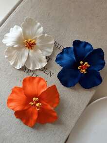 3pcs/1pc Women's Blue Orange White 7.5cm/2.95in Gradient Faux Flower Hair Clip Fashion Versatile Premium Elegant Simple Minimalist Solid Color Side Clip Hair Accessory Suitable For Daily Outings Casual Parties Commuting Vacations Hair Styling Ponytails Hair Buns Face Washing Bathing Makeup Matching Clothes Use Jewelry Headwear Accessories, Claw Clips - Multicolor - View 6