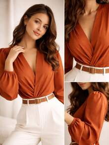 Duna Wrap Blouse With Princess Sleeves - Summer 2026 Aiirz Clothing Must-Have - 紅陶 - 查看 2